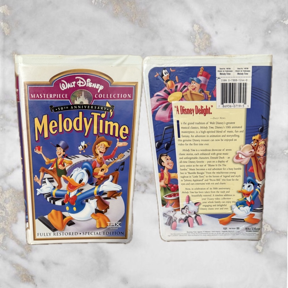 Disney Melody Time 50th Anniversary VHS - Vibrant Blue and Red Cover